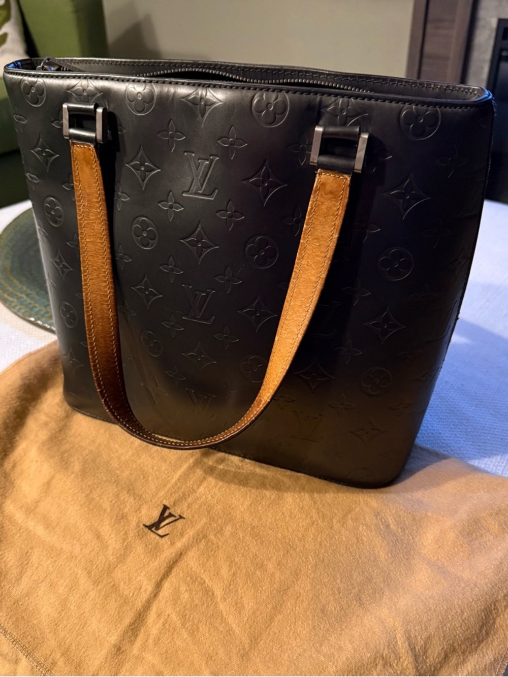 Louis Vuitton Vintage Monogram Noir Mat Stockton Tote w/ LV Dusty